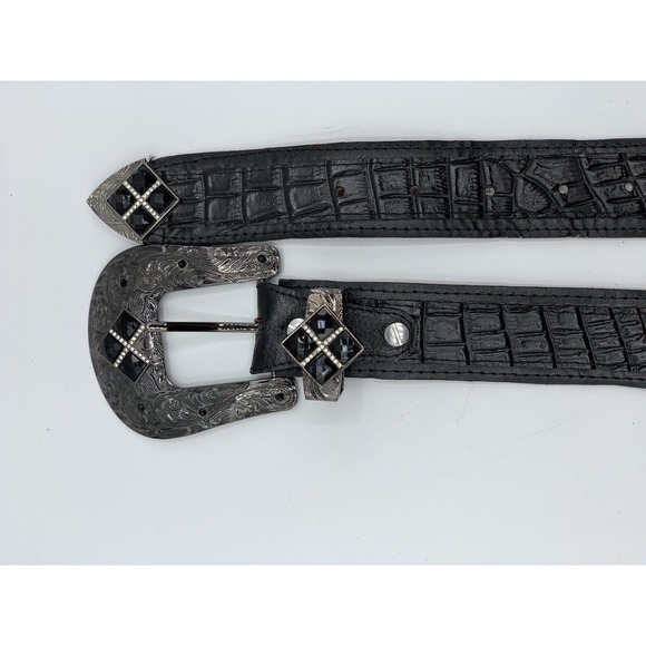 Vintage Donaldo Women's Size 36 Black Leather Tooled Embellished Western Belt - Picture 8 of 11